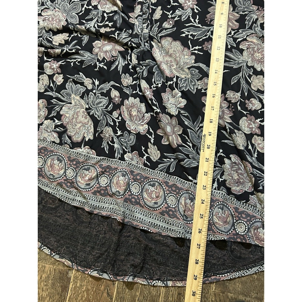 Lucky Brand Top Womens 1X Black Floral 3/4 Sleeve Peasant Boho Tunic Blouse - Picture 5 of 5